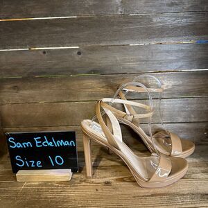 New Womens Sam Edelman Jade Nude Patent Leather‎ Open Toe Heels Shoes Size 10 M